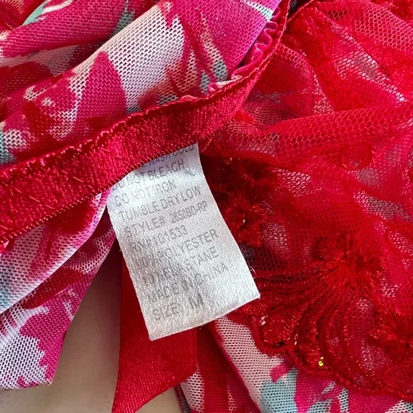 Red Floral Babydoll Sheer Adjustable Strap Slip Nineteen Sexy Sleep Dress Medium - Picture 11 of 11